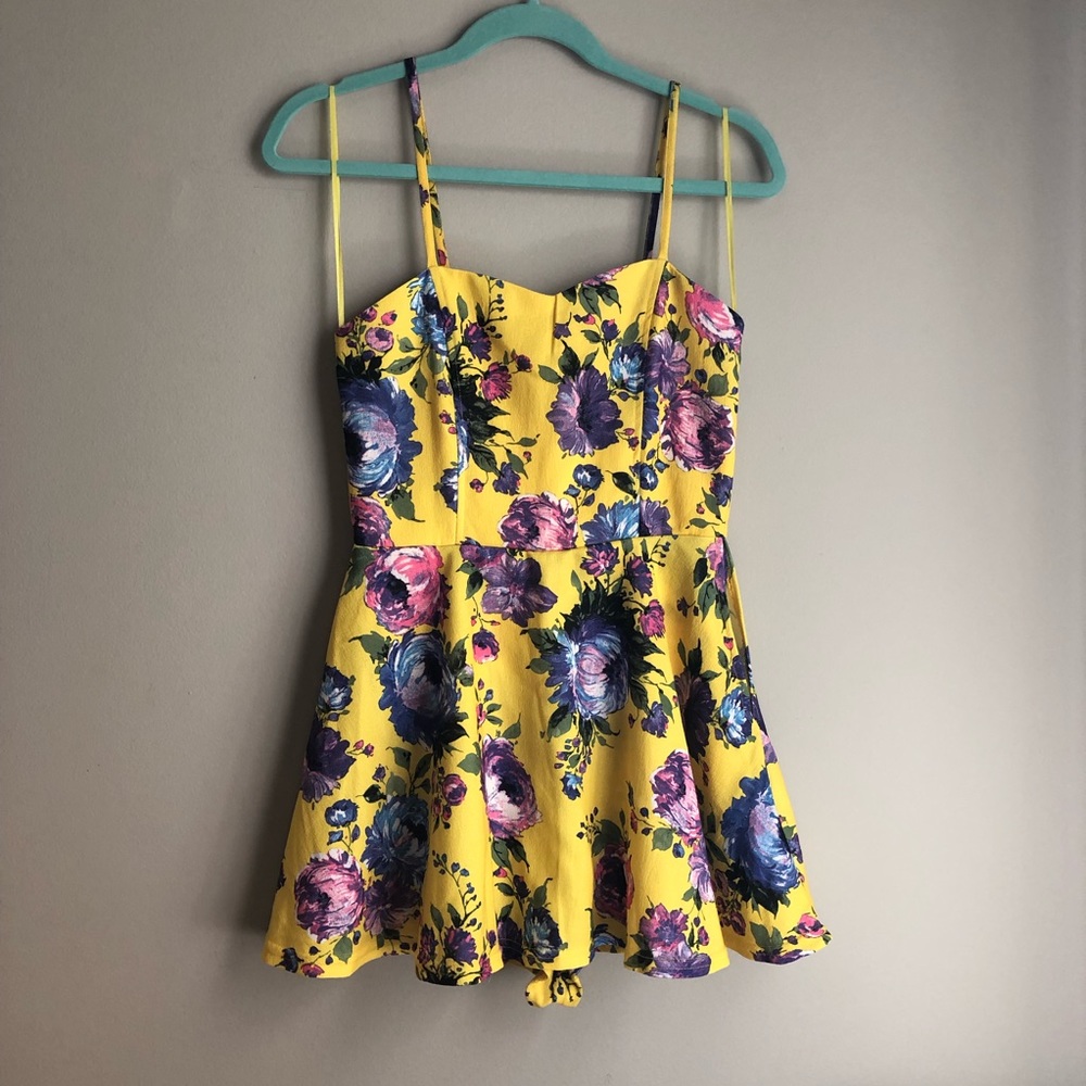 Yellow floral print mini dress